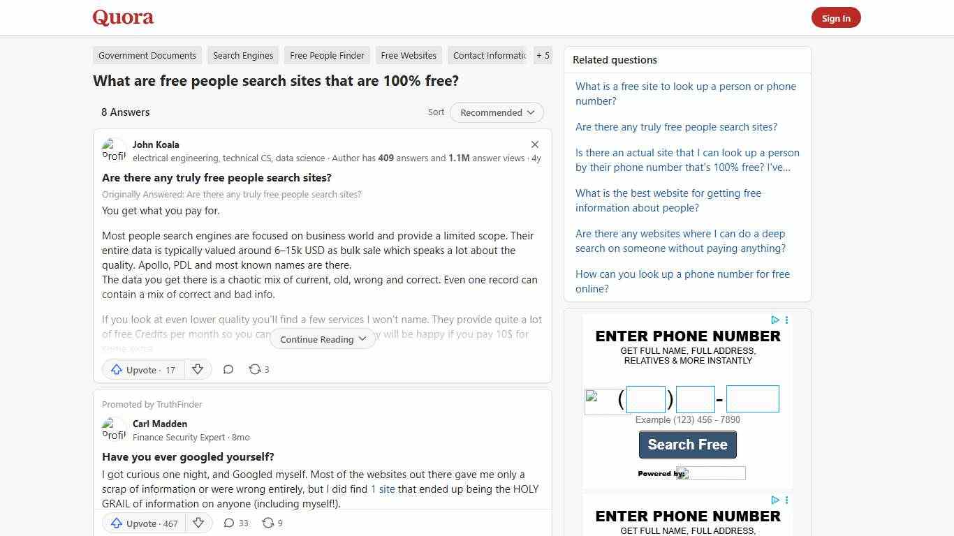 What are free people search sites that are 100% free? - Quora